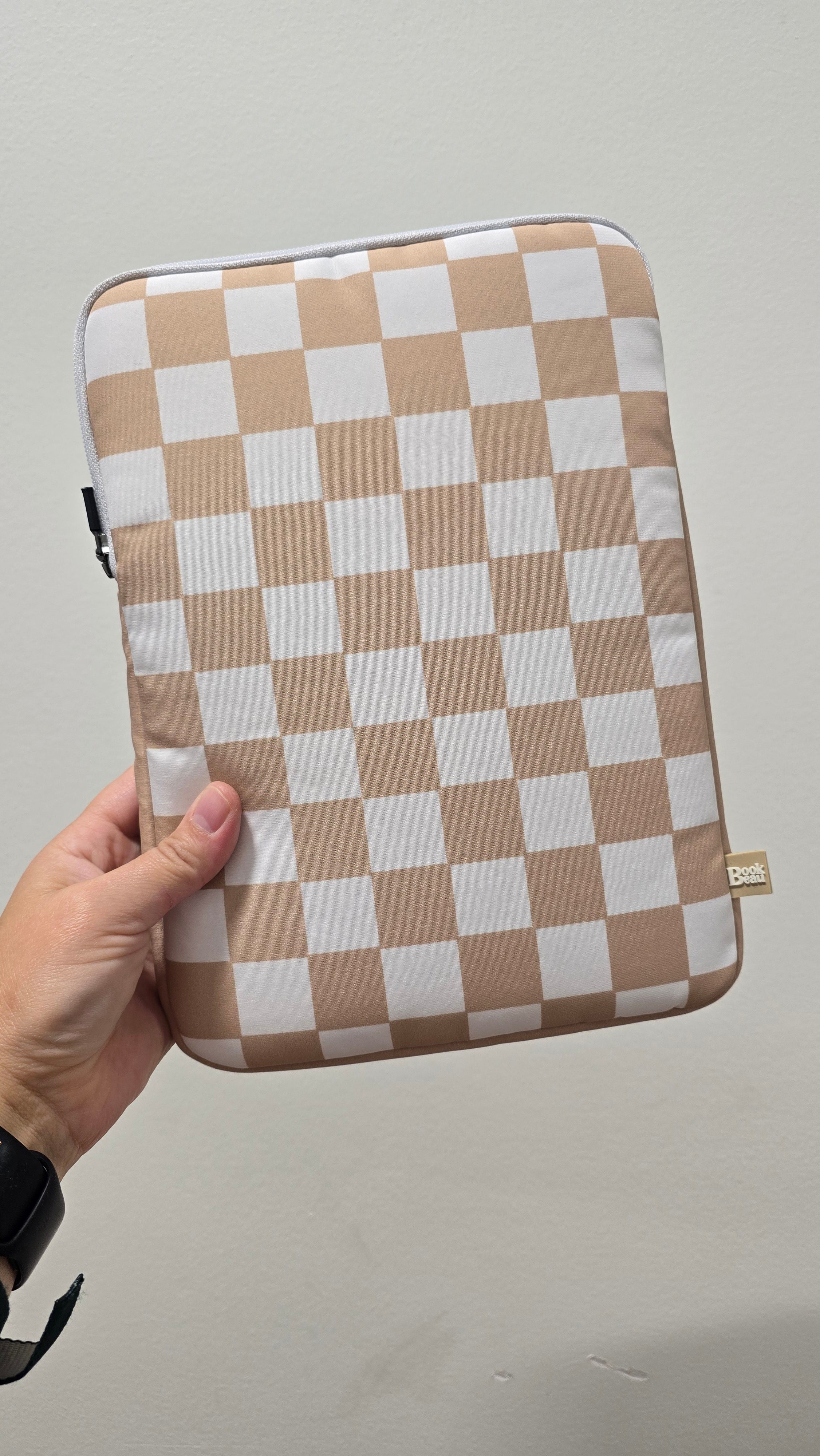 Beige Checkers Book Sleeve